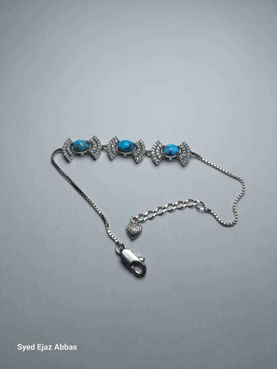 Pure Silver Bracelet with Original Neishaburi Firoza (Turquoise) Stones - Image 3