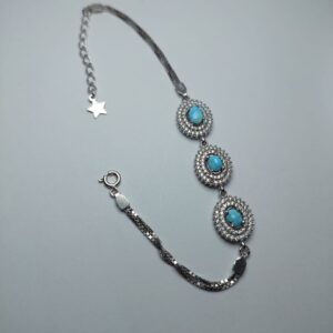 Pure Silver Bracelet with Original Neishaburi Firoza (Turquoise) Stones