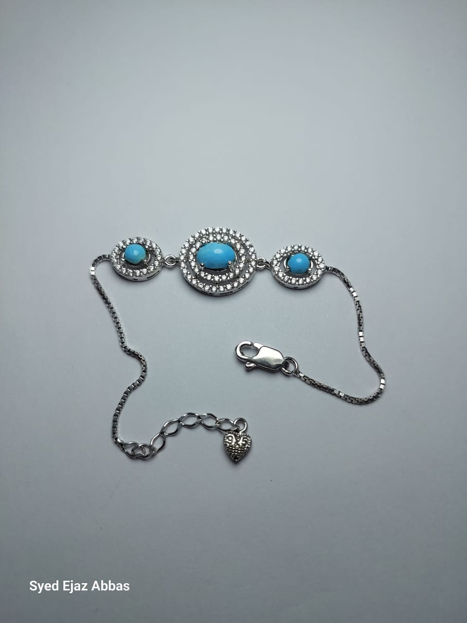 Pure Silver Bracelet with Original Neishaburi Firoza (Turquoise) Stones - Image 5