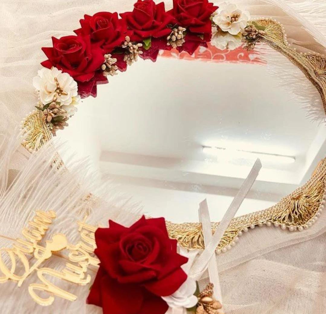 Personalized Nikah Mirror with Custom Names & Quranic Verse (78:8) - Floral Decor - Image 4